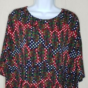 LuLaRoe Womens Sz L Irma Top Navy Red Polka Dot Fe
